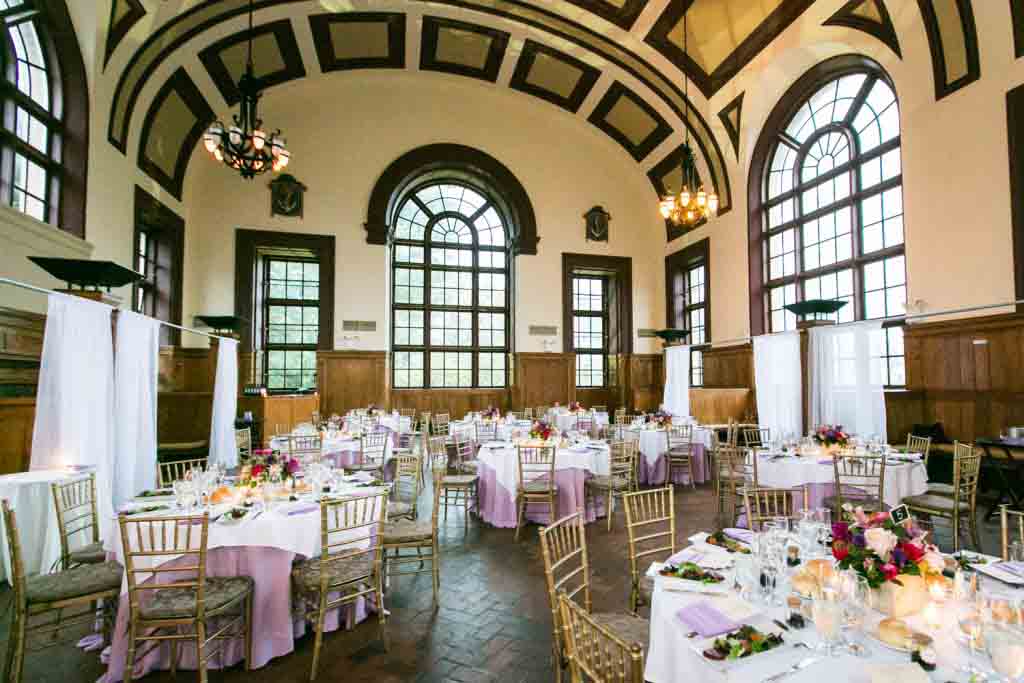 Great Hall Ballroom and table settings at a Snug Harbor wedding