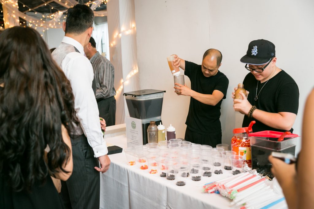A make your own bubble tea station at a wedding for an article on event entertainment ideas