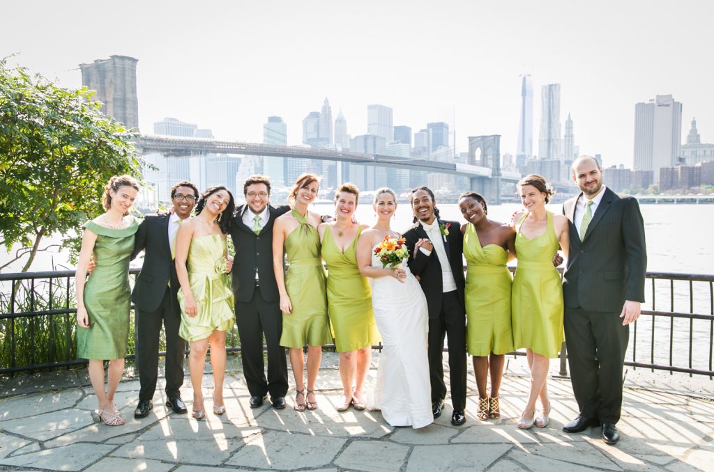 Portrait of bridal party at Brooklyn Bridge Park