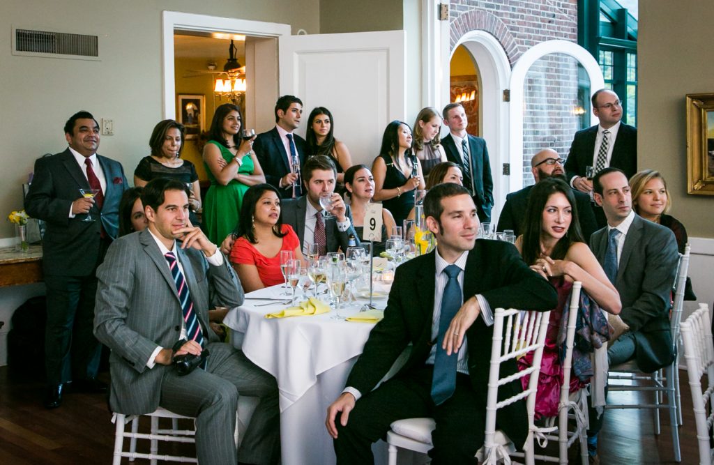 Guests listening to speeches at Highlands Country Club wedding ceremony
