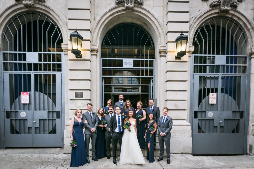 Portrait of bridal party in front of Bathhouse Studios