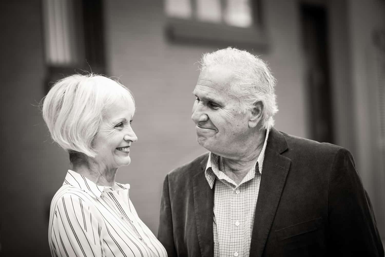 Black and white photo of older couple in Washington Mews