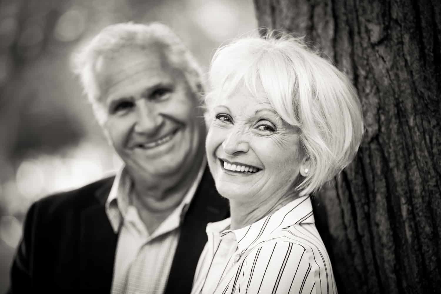 Black and white photo of older couple