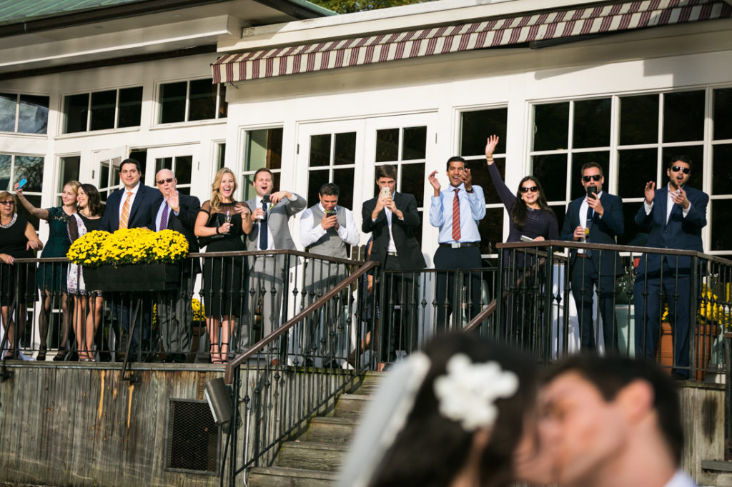 Bride and groom in a Central Park rowboat