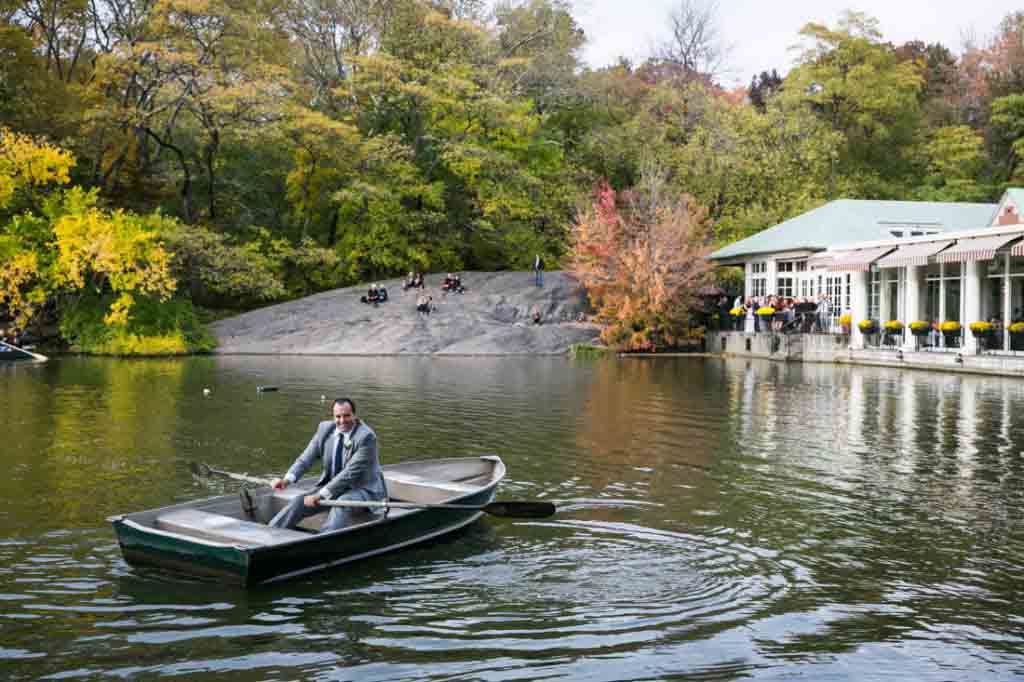 Groomsman in a Central Park rowboat