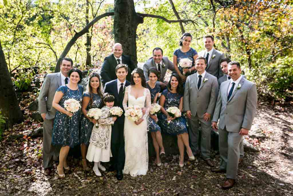 Bridal party in Central Park at a Loeb Boathouse wedding