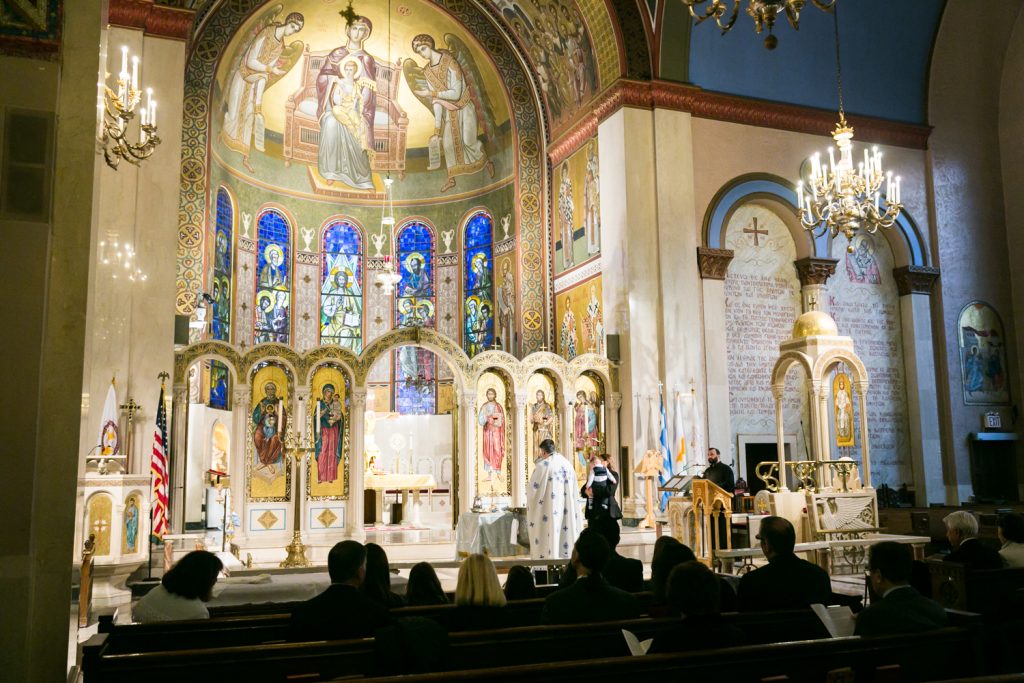 Interior of the Archdiocesan Cathedral of the Holy Trinity by NYC Greek orthodox baptism photographer, Kelly Williams
