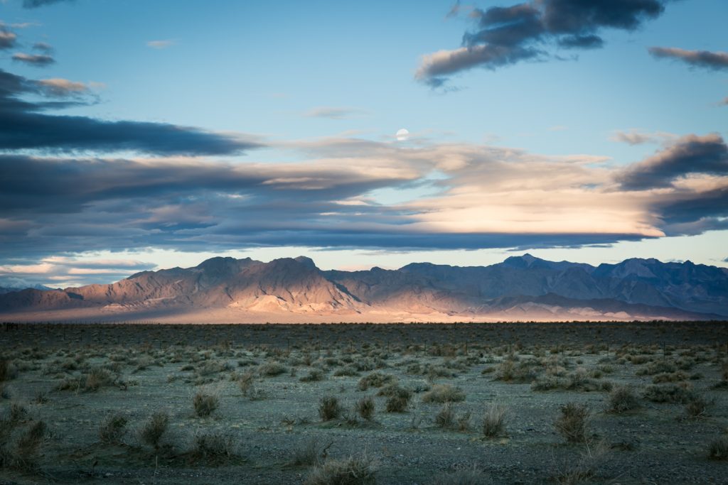 Sunset over mountains in Mojave National Preserve