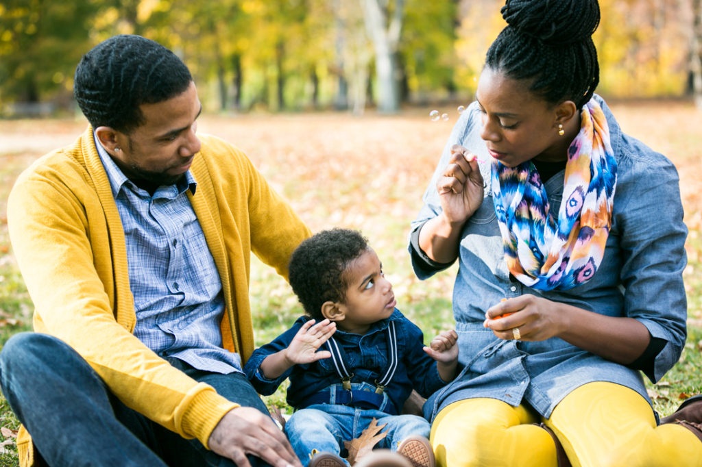 Forest park family portrait for an article on clothing tips for family photos