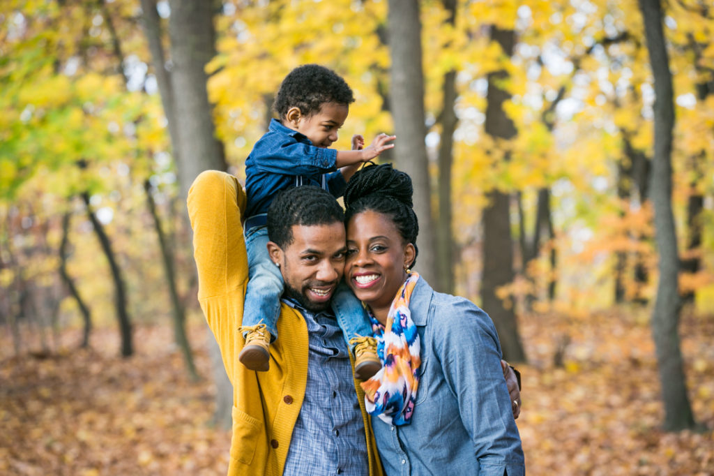 Forest park family portrait for an article on clothing tips for family photos