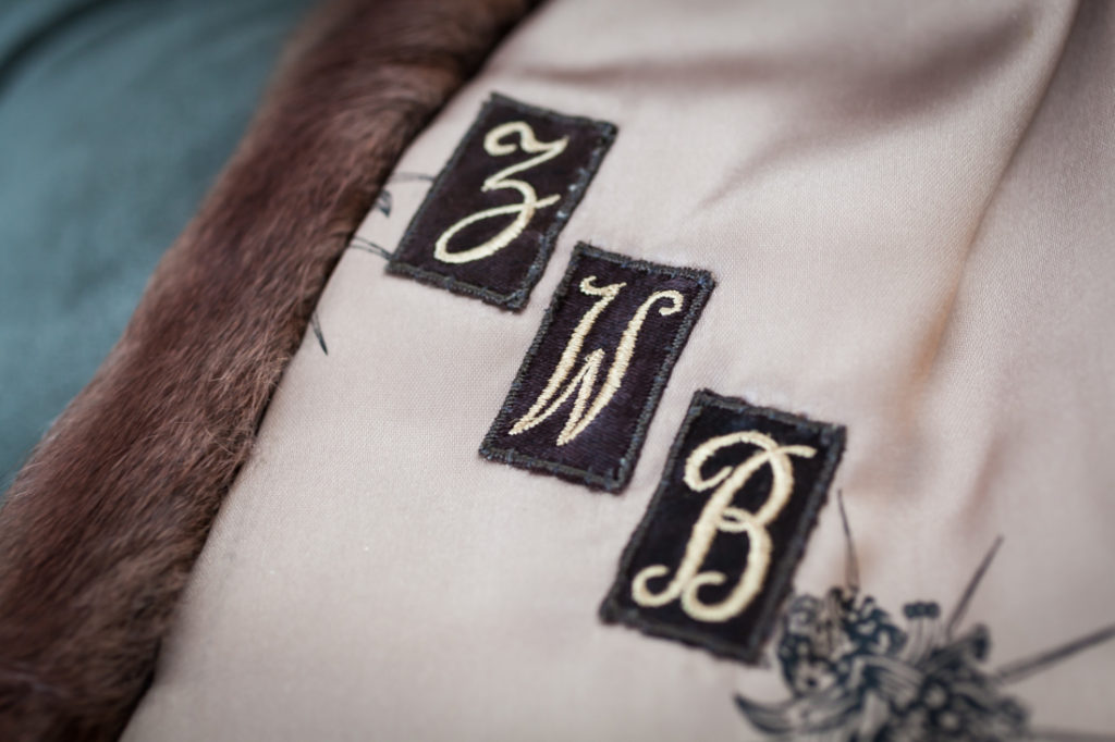 Embroidered monogram for an article on creative borrowed and blue wedding ideas