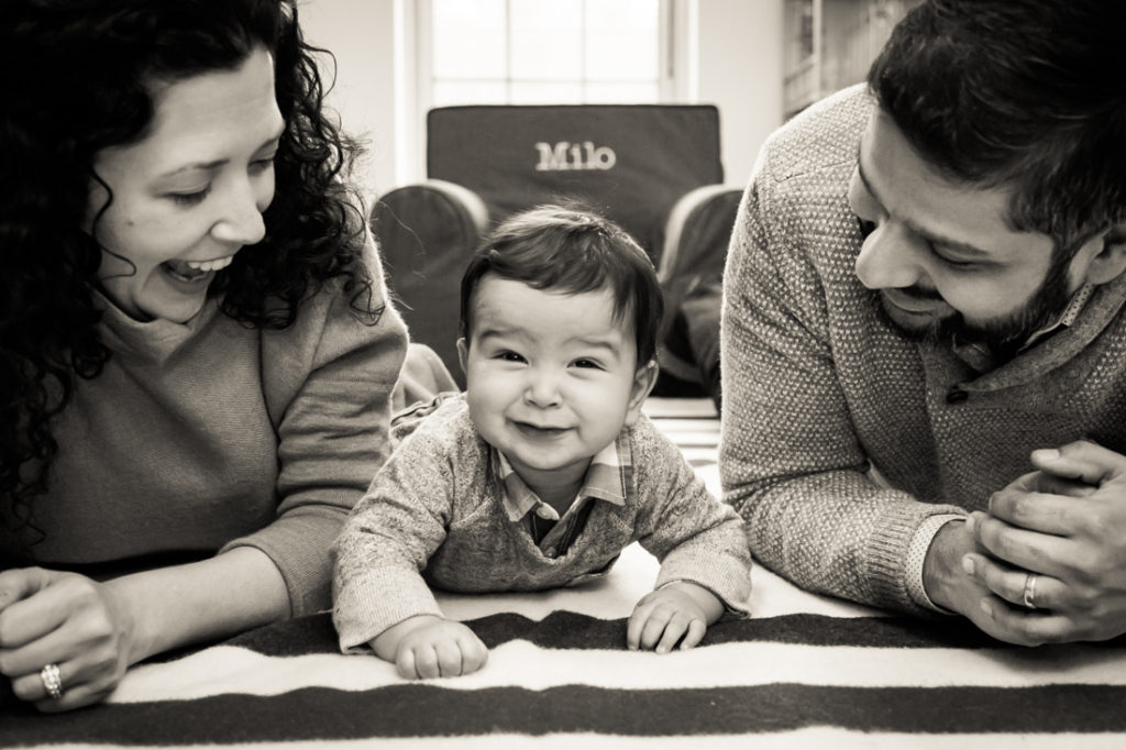 Family portrait for an article on indoor baby portrait tips