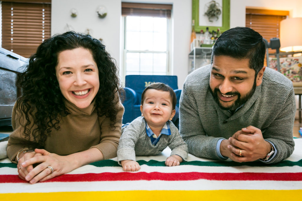 Family portrait for an article on indoor baby portrait tips