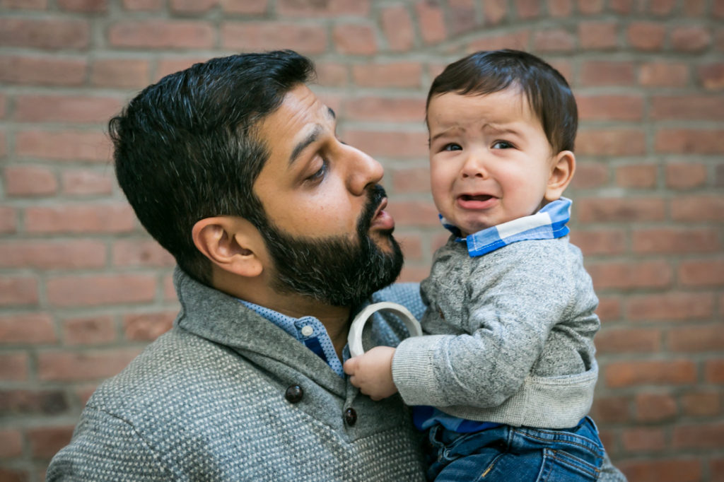 Father and child portrait for an article on indoor baby portrait tips