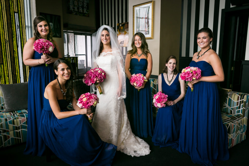 Bridal party portrait for an article on photo tips for mismatched bridesmaid dresses