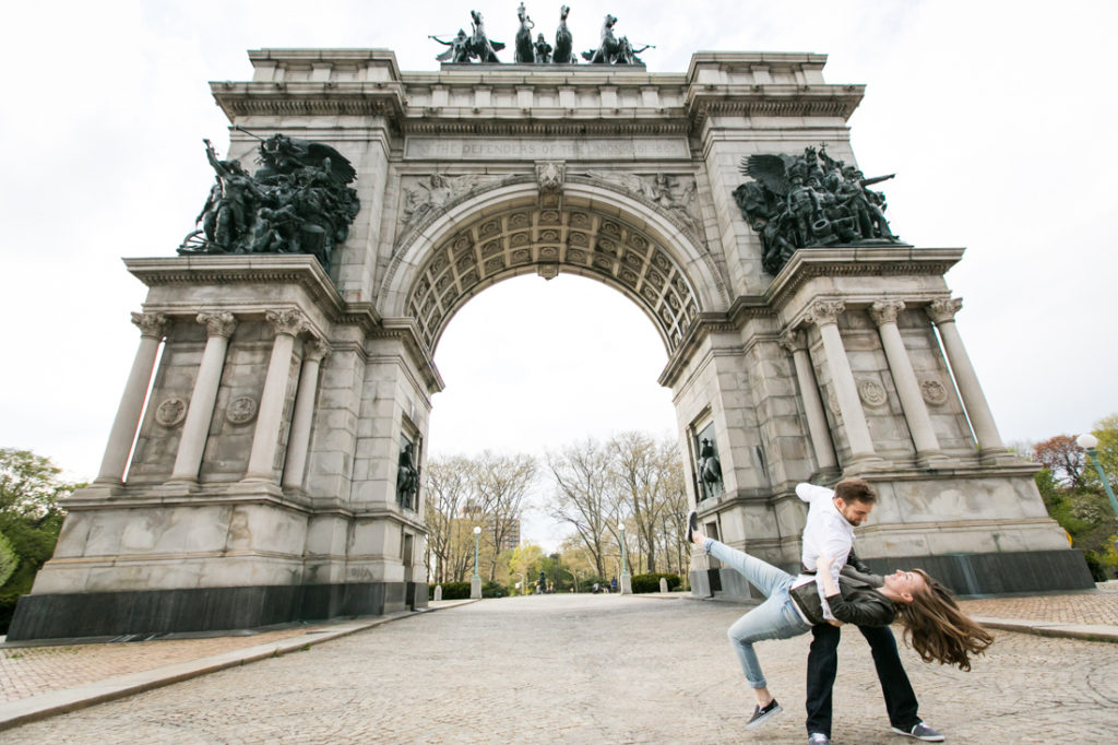 Couple dancing at Grand Army Plaza for an article on best engagement photos