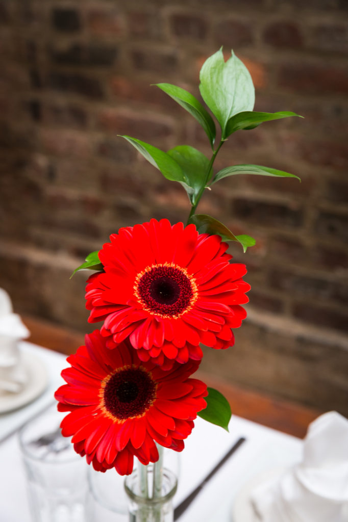 Gerber daisy flower centerpiece for a Scottadito wedding