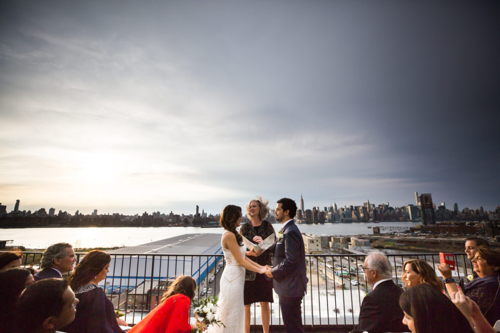 Rooftop ceremony at a Wythe Hotel wedding