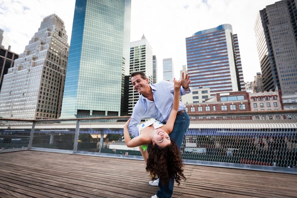 Couple dancing at South Street Seaport for a NYC wedding destination guide