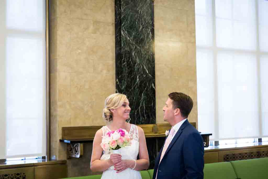 Couple waiting for their NYC City Hall elopement