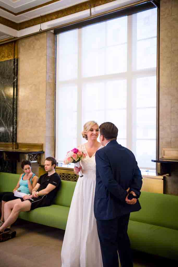 Couple waiting for their NYC City Hall elopement