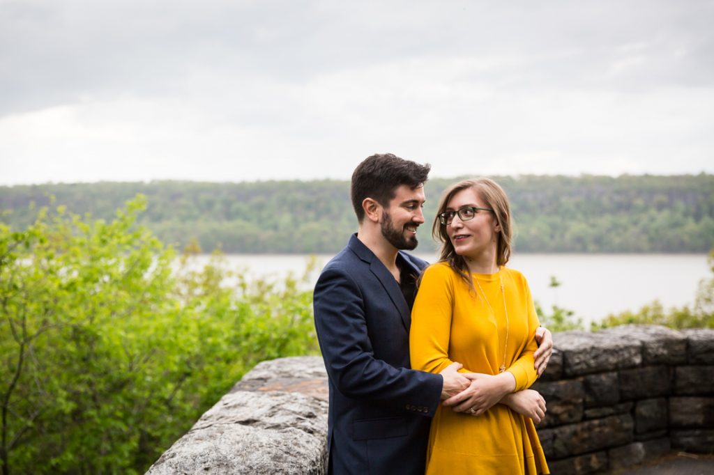 Couple at a Fort Tryon Park engagement portrait