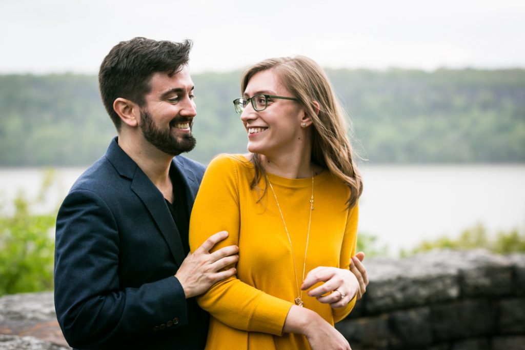 Couple at a Fort Tryon Park engagement portrait