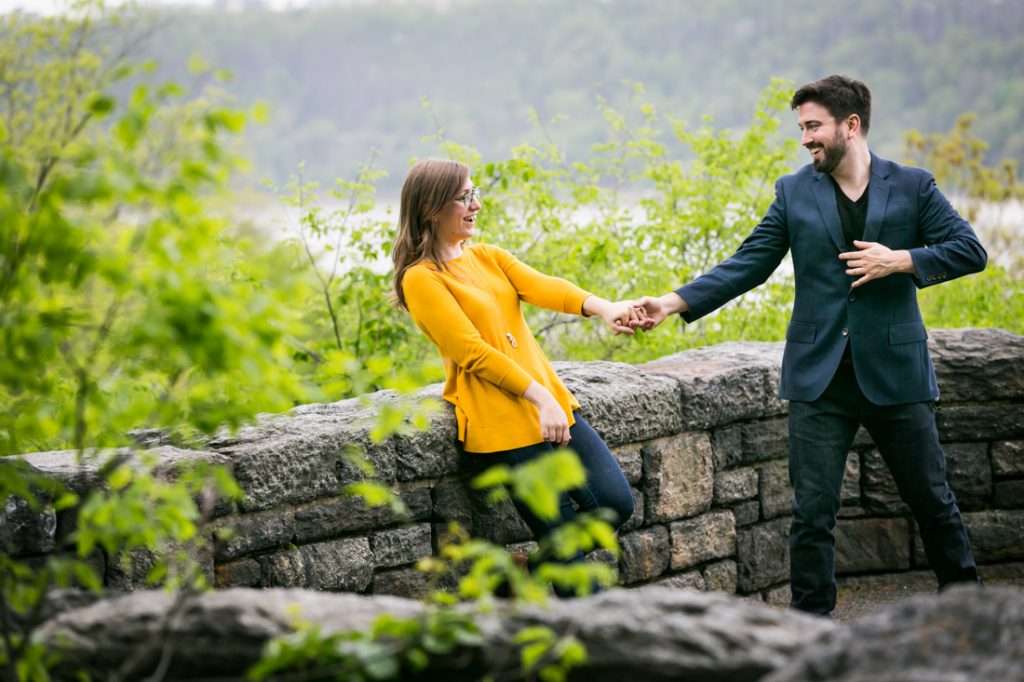 Couple at a Fort Tryon Park engagement portrait