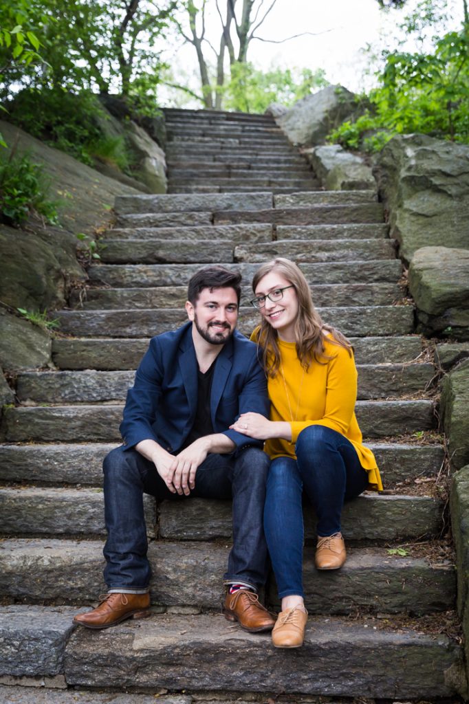 Couple at a Fort Tryon Park engagement portrait