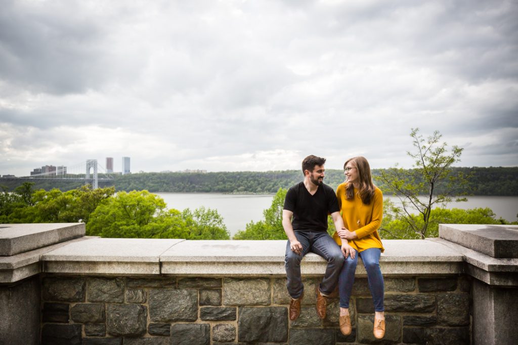 Couple at a Fort Tryon Park engagement portrait