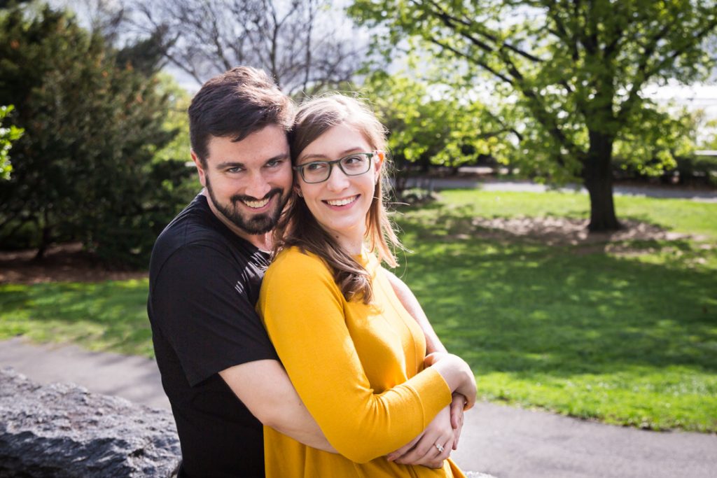 Couple at a Fort Tryon Park engagement portrait