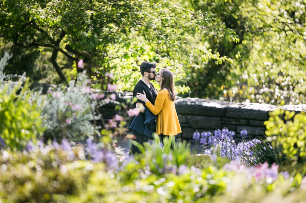 Couple at a Fort Tryon Park engagement portrait