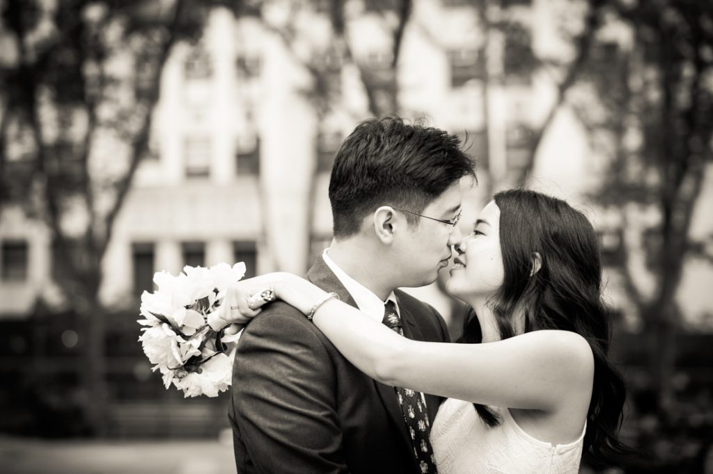 Bride and groom portraits at a NYC City Hall elopement