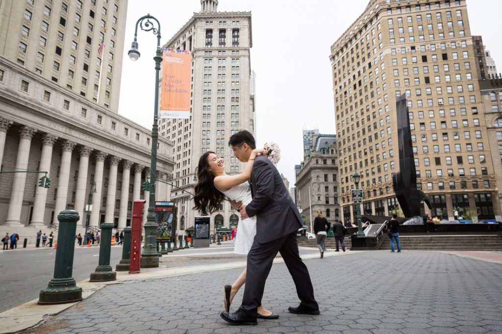 Bride and groom portraits at a NYC City Hall elopement