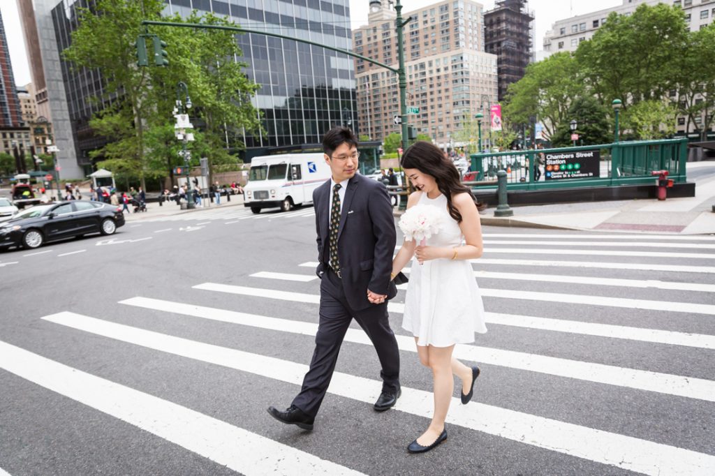 Bride and groom portraits at a NYC City Hall elopement