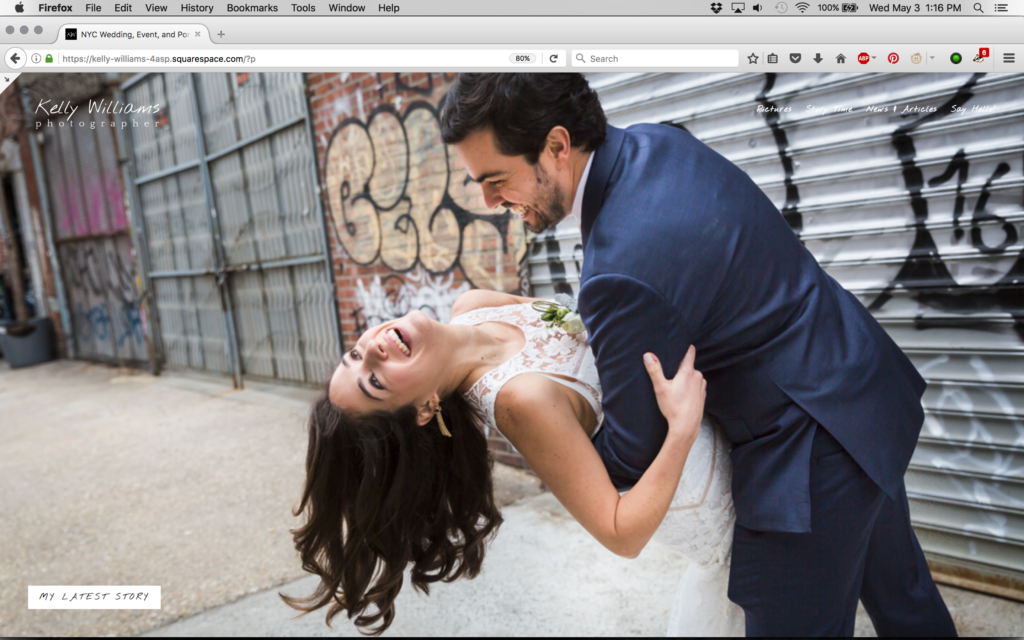New website front page for Kelly Williams, Photographer