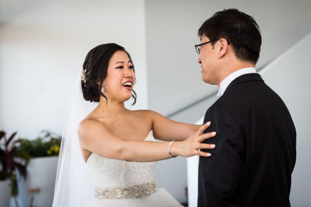Father-daughter first look at a Maritime Parc wedding