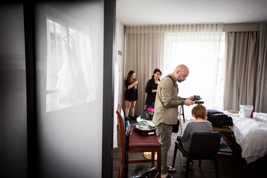 Makeup application before a Brooklyn Historical Society wedding