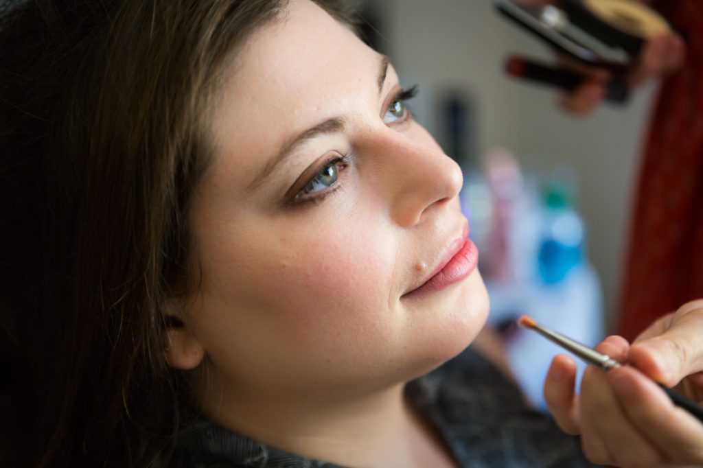 Makeup application before a Brooklyn Historical Society wedding