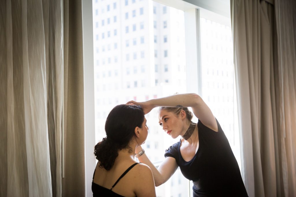 Makeup application before a Brooklyn Historical Society wedding