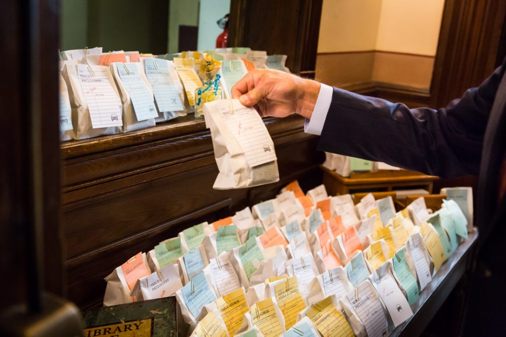 Table place cards at a Brooklyn Historical Society wedding