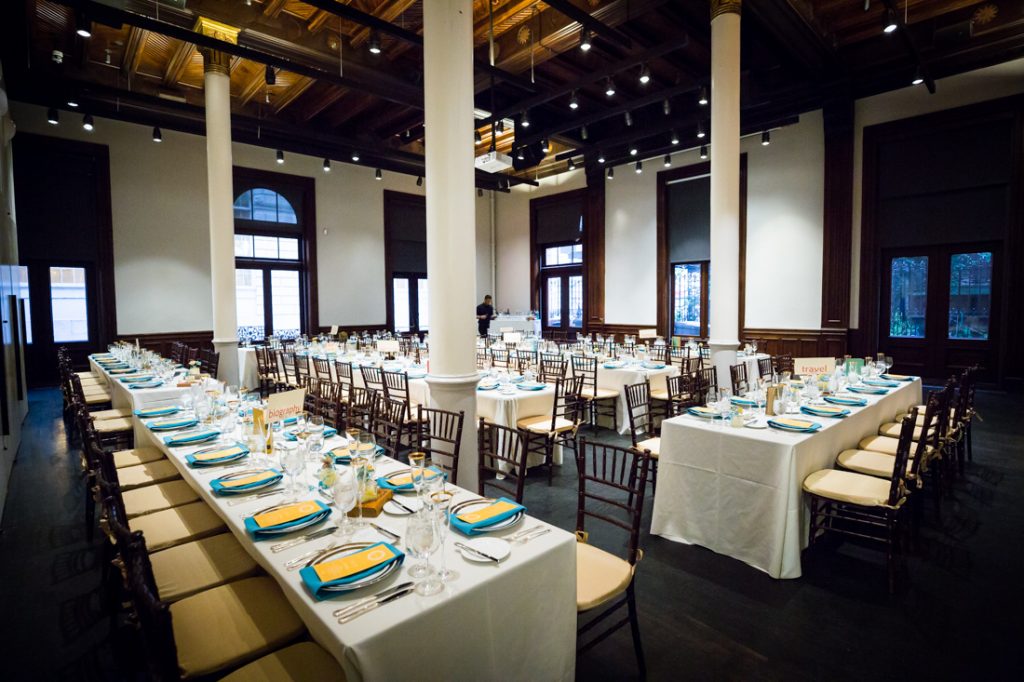 Wedding reception table setting at a Brooklyn Historical Society wedding