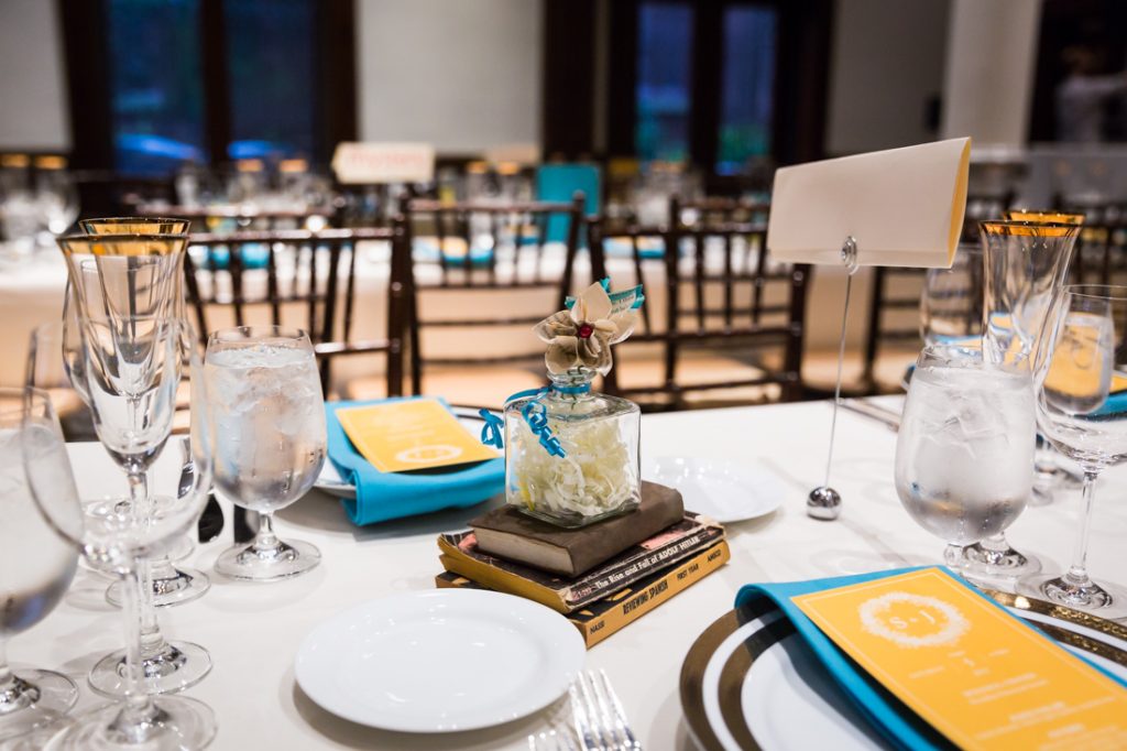 Wedding reception table setting at a Brooklyn Historical Society wedding