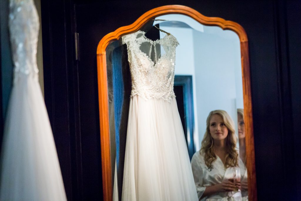 Wedding dress and bride before a Gallow Green wedding