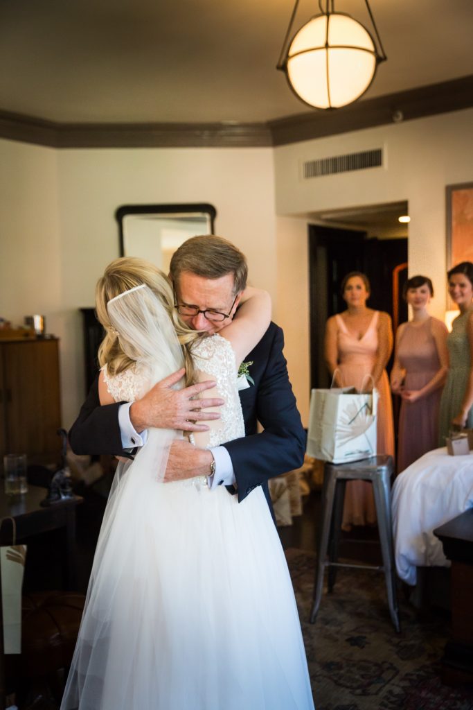 Father seeing bride for the first time at a Gallow Green wedding