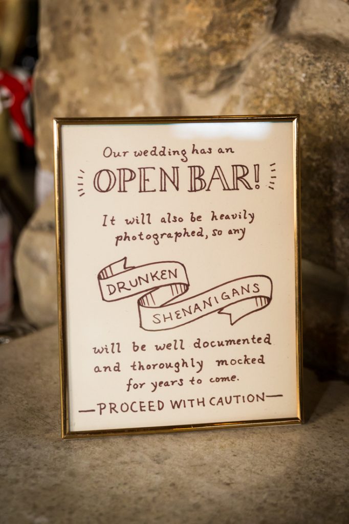 Bar sign at a Bear Mountain Carousel wedding