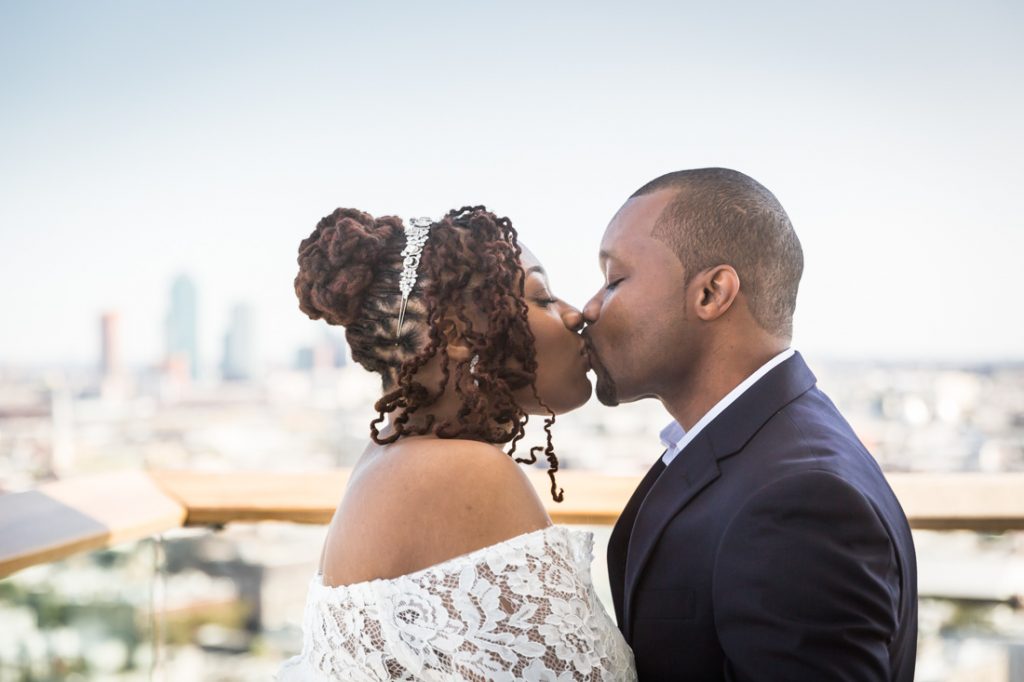 Bride and groom kissing for an article on elopement tips