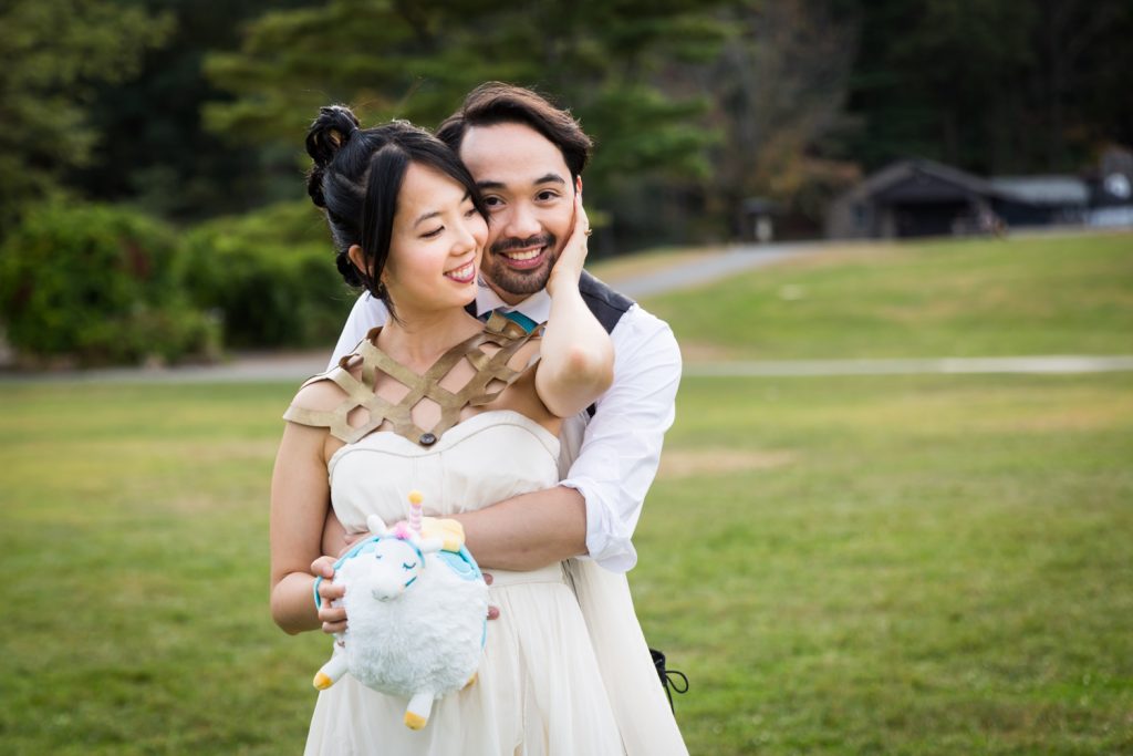 Bride touching groom's cheek at a Bear Mountain Inn wedding