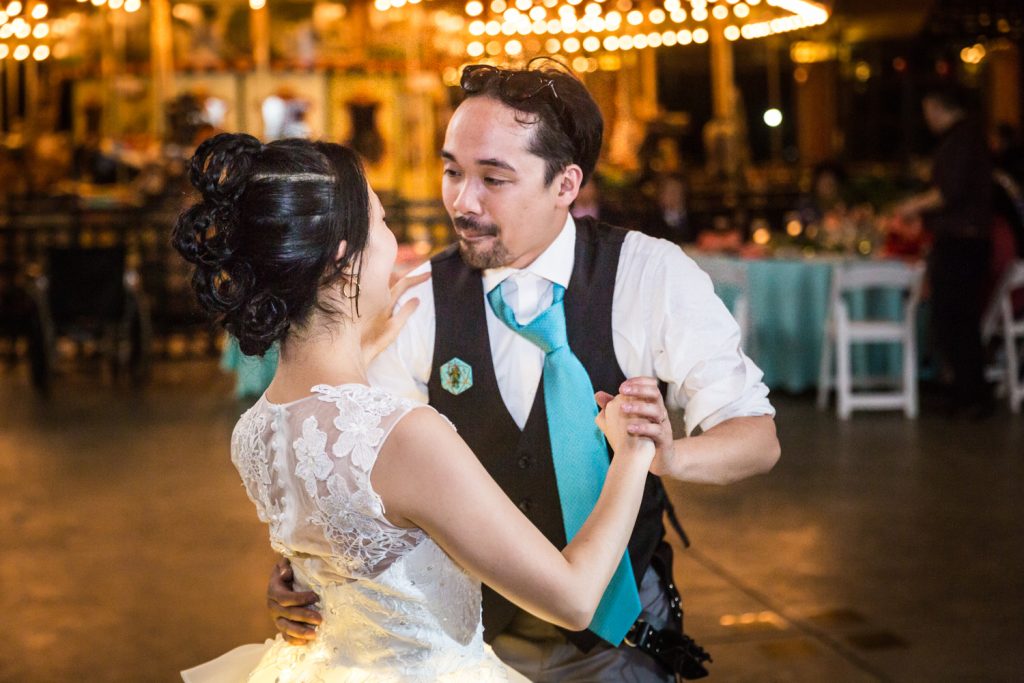 Bride and groom dancing together at a Bear Mountain Inn wedding