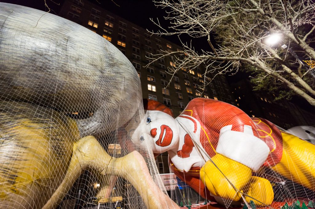 Balloon being inflated at the NYC Thanksgiving Parade Inflation Celebration